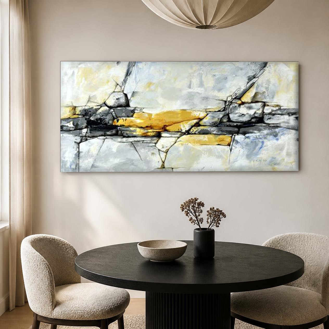 CAS552-1 Gouden Breuklijn, Abstract & Modern schilderij aan de muur in interieur