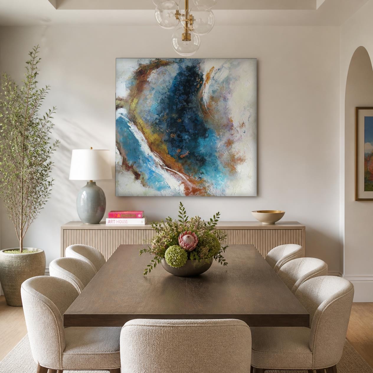 CAS555-1 Blauw Kristal, Abstract & Modern schilderij aan de muur in interieur