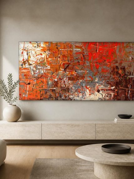 Vurige Beweging, Abstract & Modern schilderij aan de muur in interieur