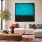 Turkoois Rustpunt, Abstract & Modern schilderij aan de muur in interieur