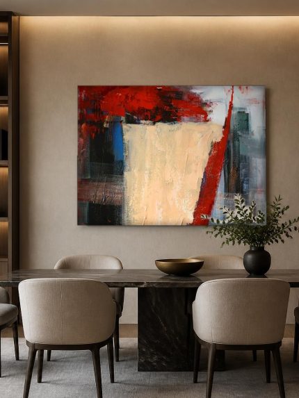 Rode Diagonaal, Abstract & Modern schilderij aan de muur in interieur