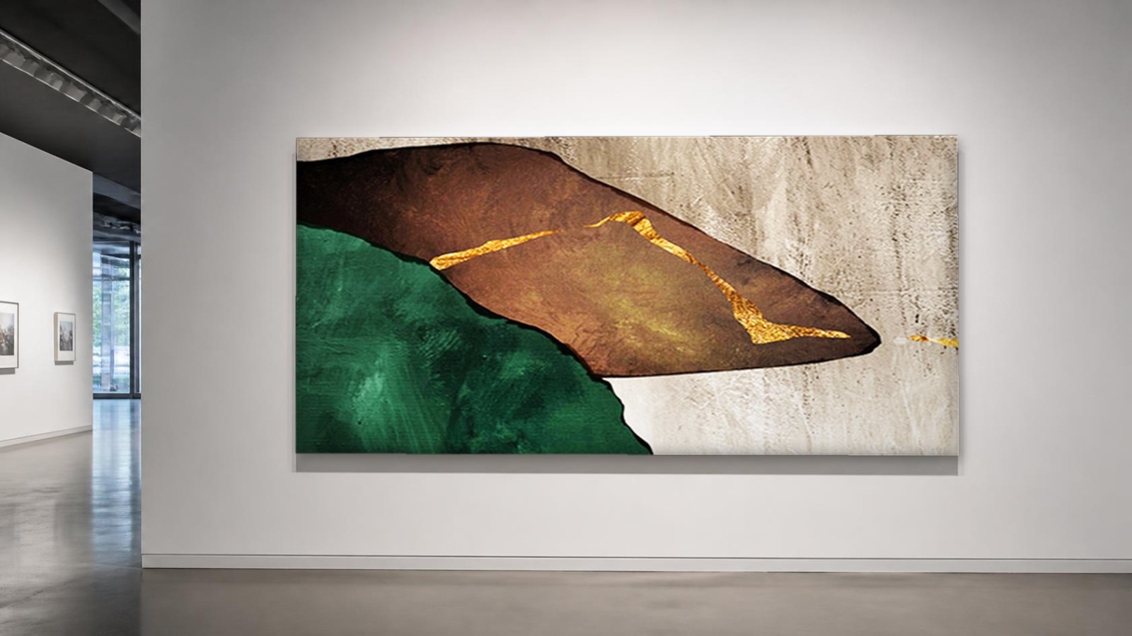 CAS573-1 Smaragd en Bladgoud, Abstract & Modern schilderij aan de muur in interieur