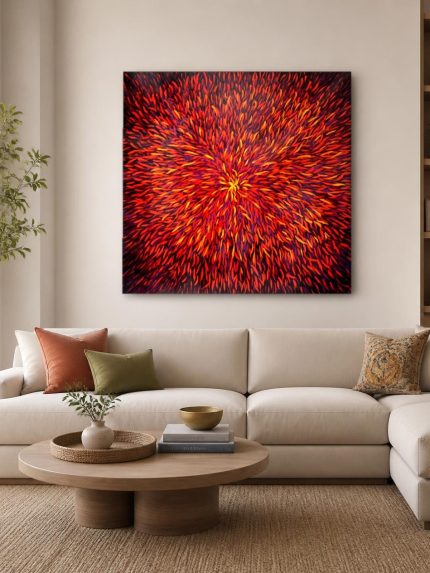 Vurige Explosie, Abstract & Modern schilderij aan de muur in interieur