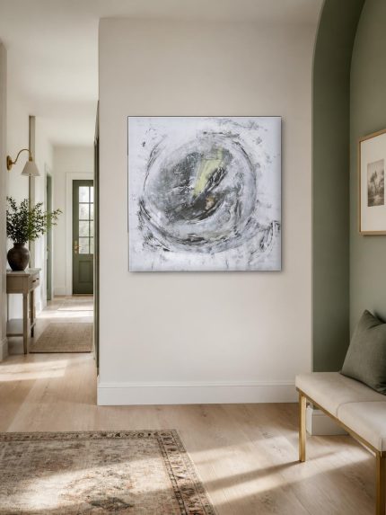 Kolkende Cirkel, Abstract & Modern schilderij aan de muur in interieur