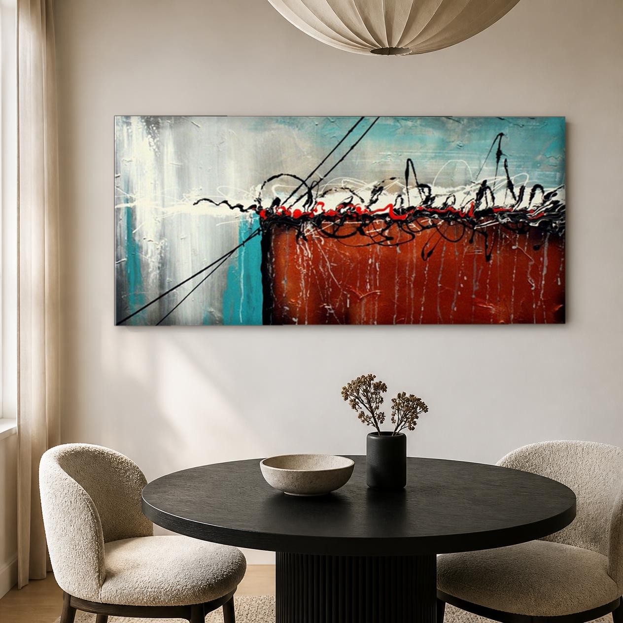 CAS590-1 Koper en Teal, Abstract & Modern schilderij aan de muur in interieur