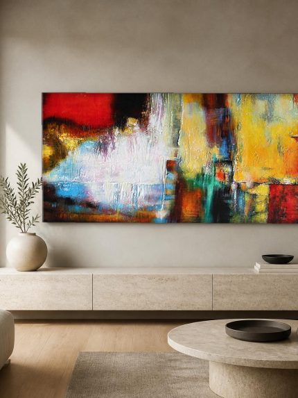 Vlamreflectie, Abstract & Modern schilderij aan de muur in interieur
