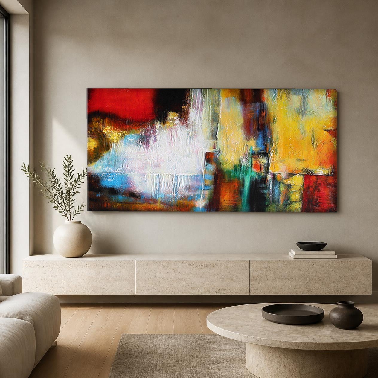 CAS591-1 Vlamreflectie, Abstract & Modern schilderij aan de muur in interieur