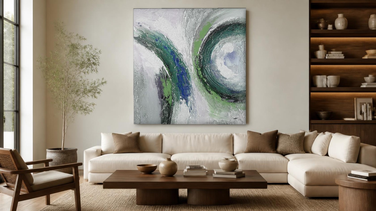 CAS599-1 Groene Kolkbeweging, Abstract & Modern schilderij aan de muur in interieur