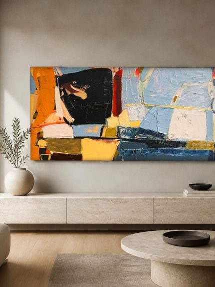 Kleurvlakken in Evenwicht, Abstract & Modern schilderij aan de muur in interieur