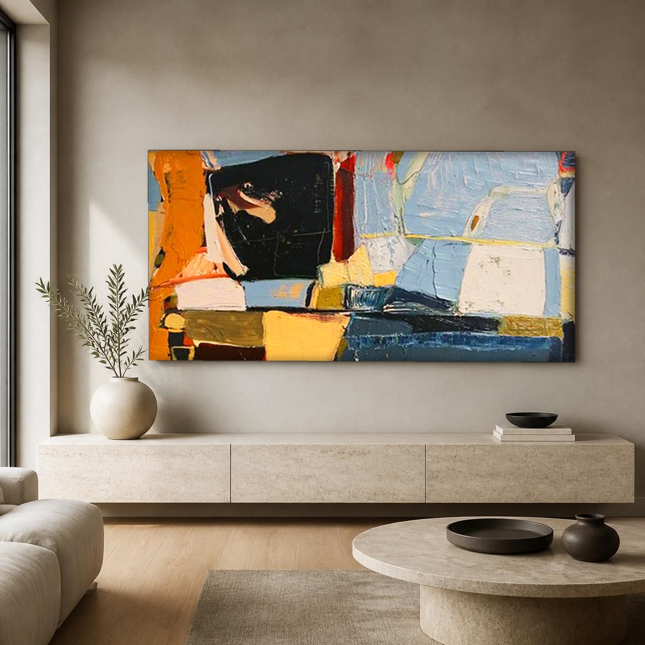 CAS600-1 Kleurvlakken in Evenwicht, Abstract & Modern schilderij aan de muur in interieur