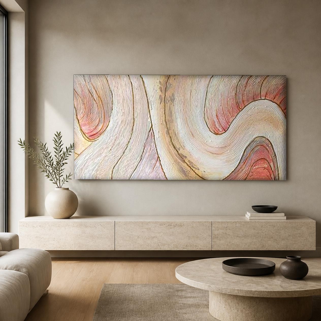 CAS612-1 Vloeiende Duinlijnen, Abstract & Modern schilderij aan de muur in interieur