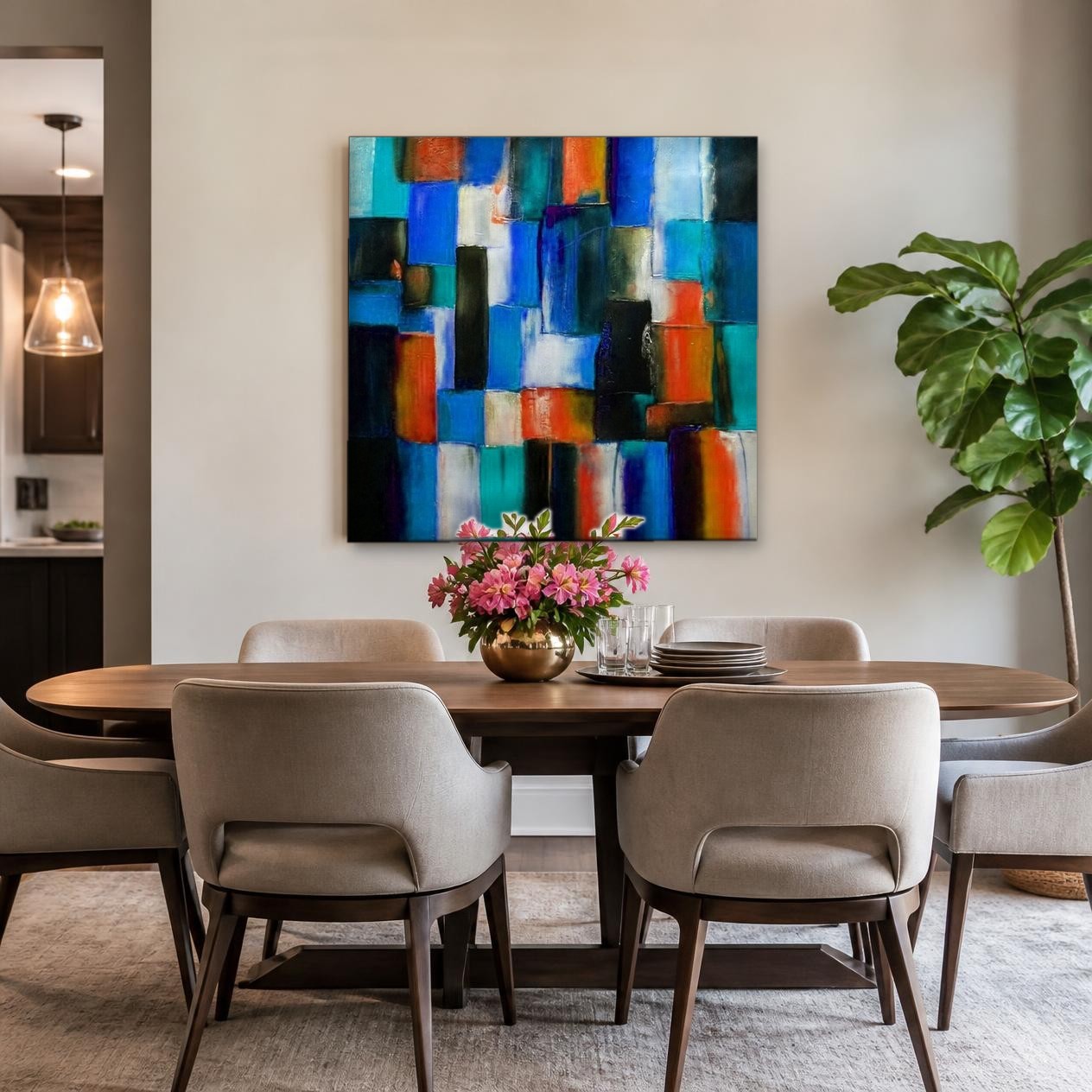 CAS615-1 Blauw Mozaïek, Abstract & Modern schilderij aan de muur in interieur