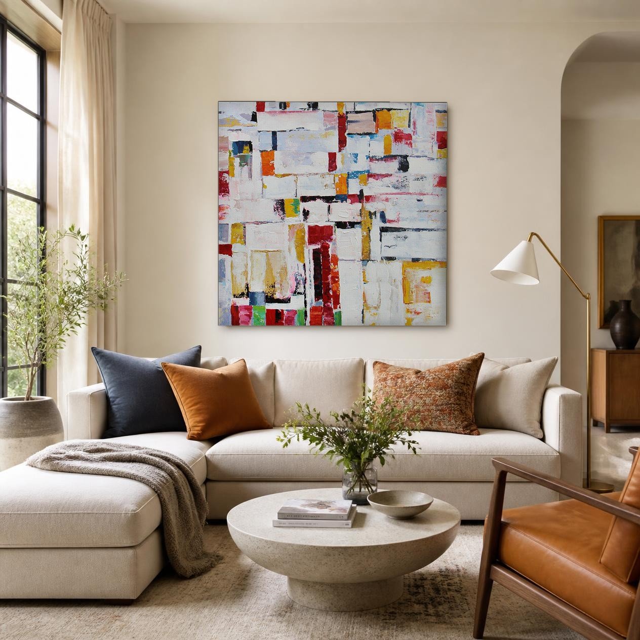 CAS622-1 Kleurmozaiek in wit, Abstract & Modern schilderij aan de muur in interieur