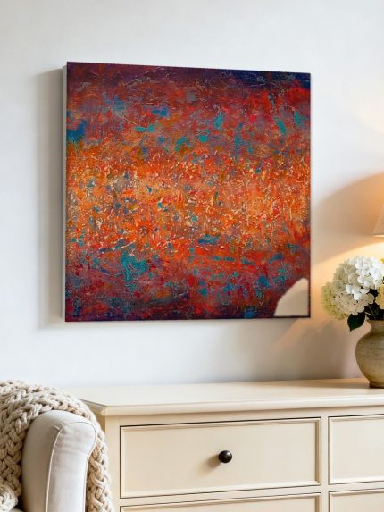 Vurige Textuur, Abstract & Modern schilderij aan de muur in interieur