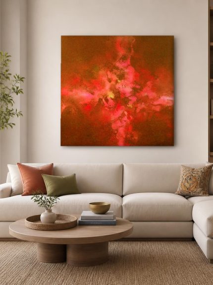 Rode Nevel, Abstract & Modern schilderij aan de muur in interieur
