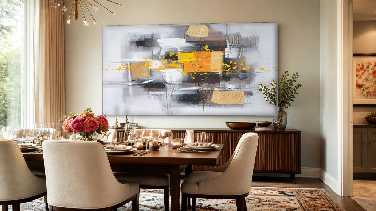 CAS643-1 Gouden Vlek, Abstract & Modern schilderij aan de muur in interieur