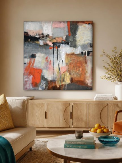 Kleurenspel in Terracotta, Abstract & Modern schilderij aan de muur in interieur