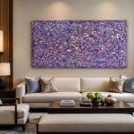 Paars Lijnenspel, Abstract & Modern schilderij aan de muur in interieur