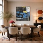 Nachtelijk Blauw met Goudlijnen, Abstract & Modern schilderij aan de muur in interieur