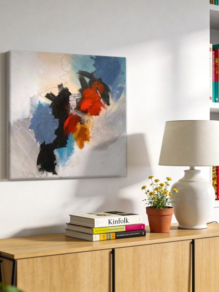Vurige Compositie, Abstract & Modern schilderij aan de muur in interieur