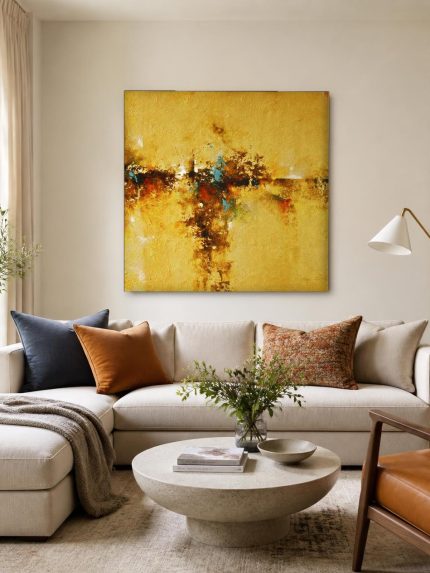 Gouden Horizon, Abstract & Modern schilderij aan de muur in interieur