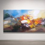 Gloed over het Land, Abstract & Modern schilderij aan de muur in interieur
