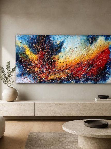 Vulkanische Explosie, Abstract & Modern schilderij aan de muur in interieur