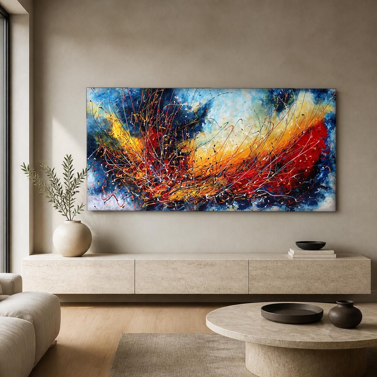 CAS675-1 Vulkanische Explosie, Abstract & Modern schilderij aan de muur in interieur