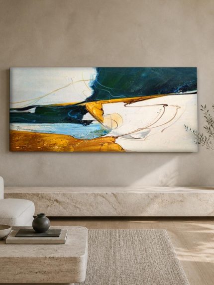 Golvende Horizon, Abstract & Modern schilderij aan de muur in interieur