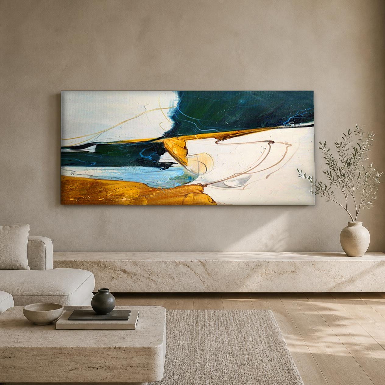 CAS677-1 Golvende Horizon, Abstract & Modern schilderij aan de muur in interieur