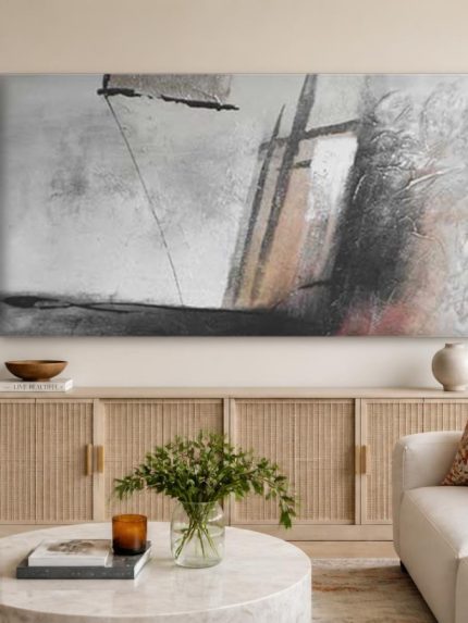 Rustiek in Grijstinten, Abstract & Modern schilderij aan de muur in interieur