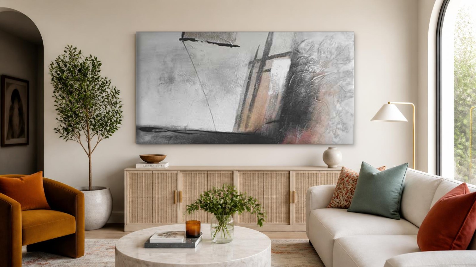 CAS702-1 Rustiek in Grijstinten, Abstract & Modern schilderij aan de muur in interieur