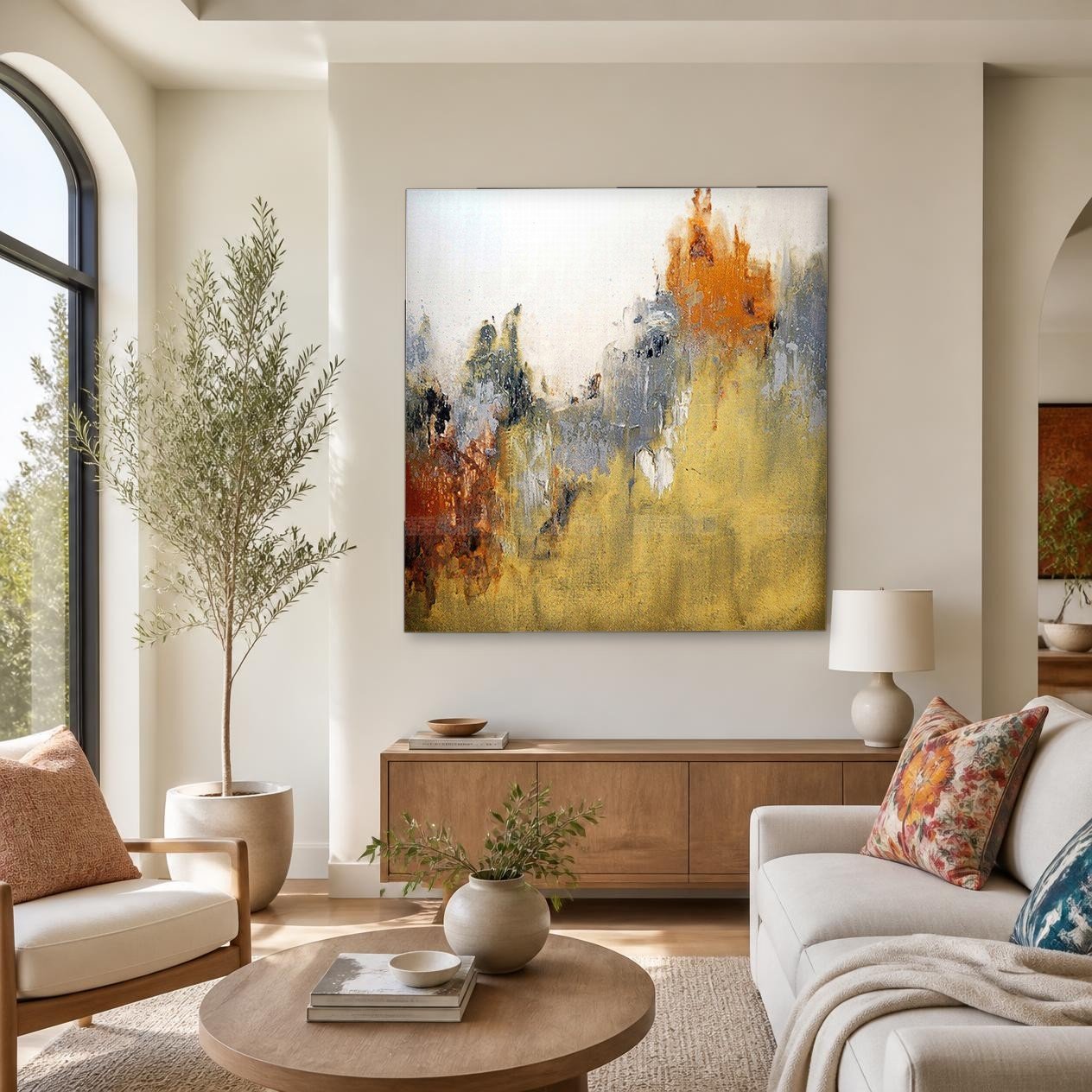 CAS703-1 Okergouden Textuur, Abstract & Modern schilderij aan de muur in interieur