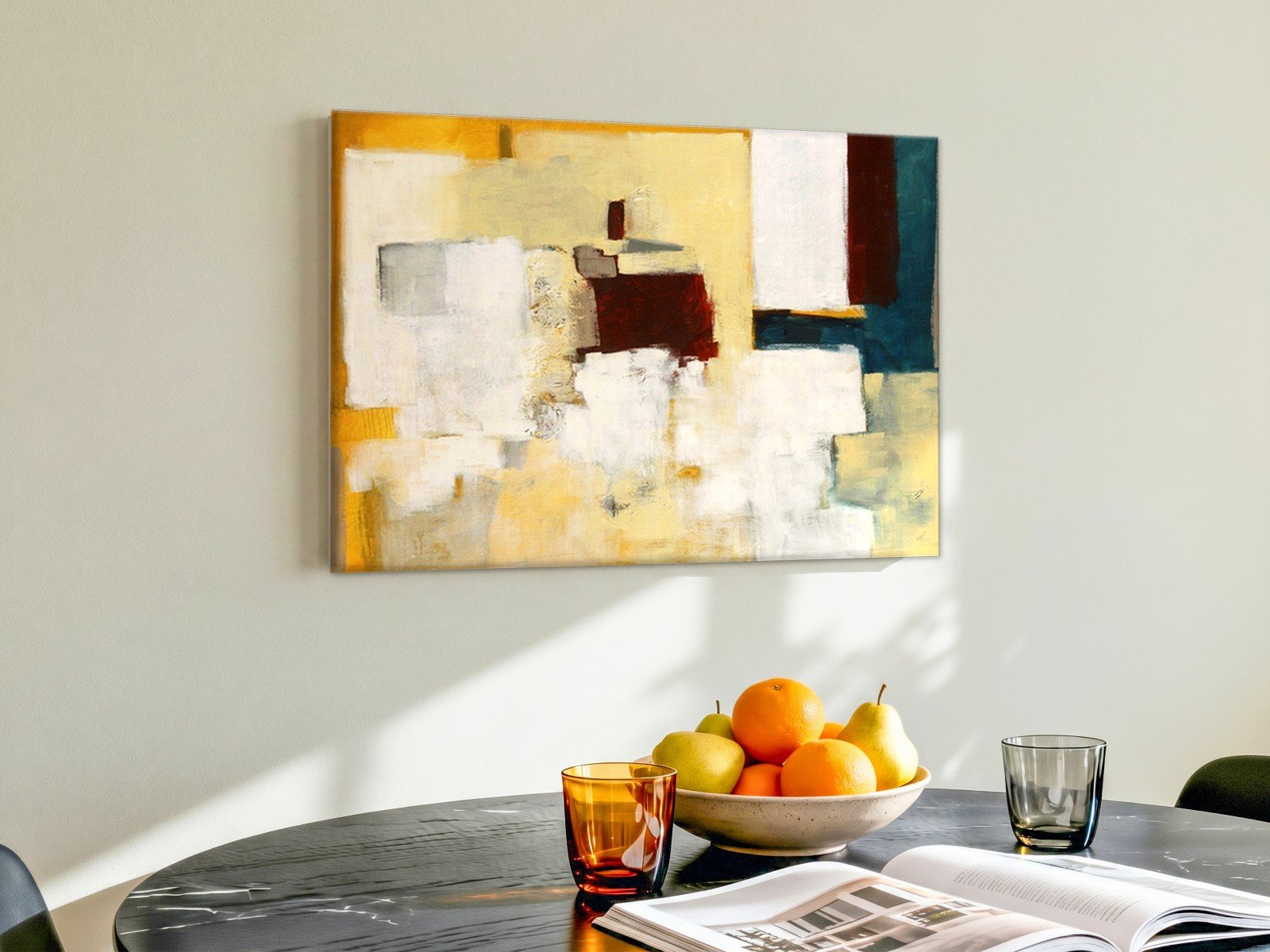 CAS712-1 Kleurvlakken in Oker en Bordeaux, Abstract & Modern schilderij aan de muur in interieur