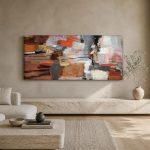 Aardse Vlakken, Abstract & Modern schilderij aan de muur in interieur