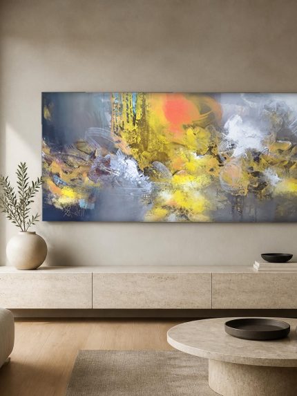Gouden Verschijning, Abstract & Modern schilderij aan de muur in interieur