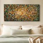 Vuurwerk van Penseelstreken, Abstract & Modern schilderij aan de muur in interieur