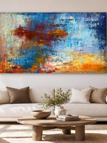Blauw Vuur, Abstract & Modern schilderij aan de muur in interieur
