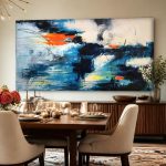Blauwe Stroming met Vuur, Abstract & Modern schilderij aan de muur in interieur