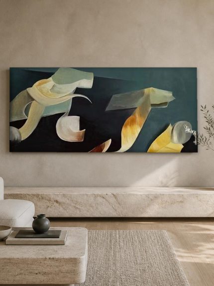 Organische Vormen in Beweging, Abstract & Modern schilderij aan de muur in interieur