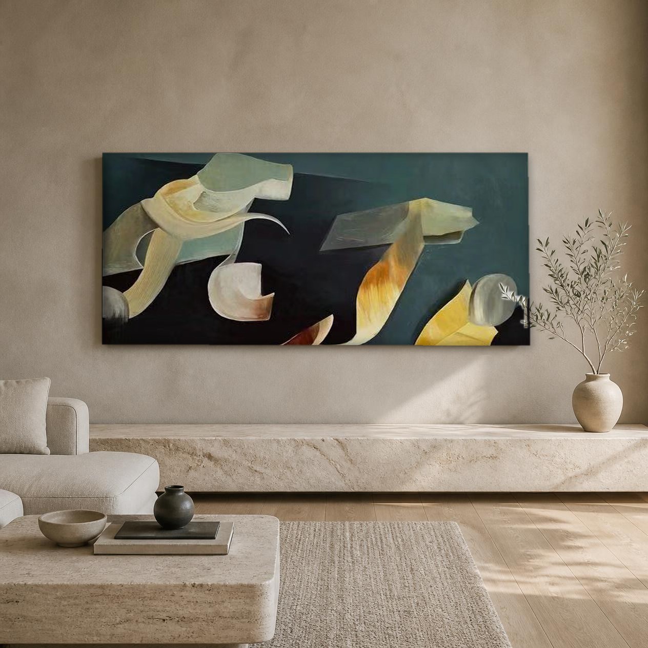 CAS741-1 Organische Vormen in Beweging, Abstract & Modern schilderij aan de muur in interieur