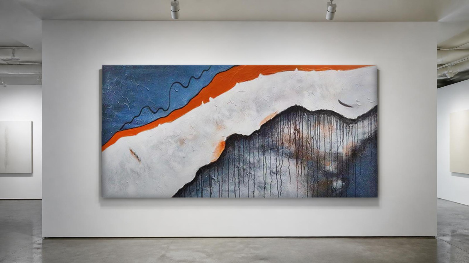 CAS745-1 Breuklijn in Oranje, Abstract & Modern schilderij aan de muur in interieur