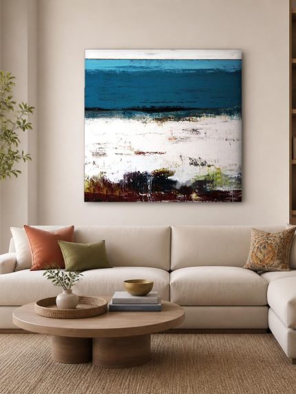 Turquoise Horizon, Abstract & Modern schilderij aan de muur in interieur