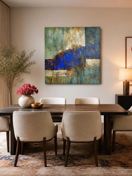 Blauwe Diepte, Abstract & Modern schilderij aan de muur in interieur