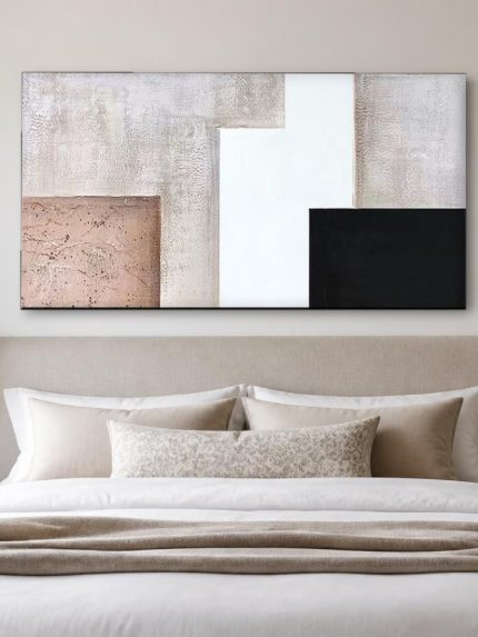 Vlakken in Zand en Zwart, Abstract & Modern schilderij aan de muur in interieur