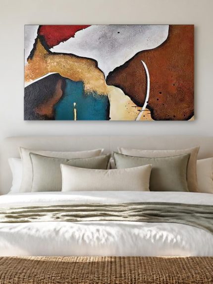 Aards Kleurenspel, Abstract & Modern schilderij aan de muur in interieur