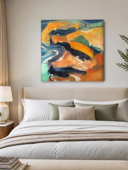 Kleurstroom in Beweging, Abstract & Modern schilderij aan de muur in interieur