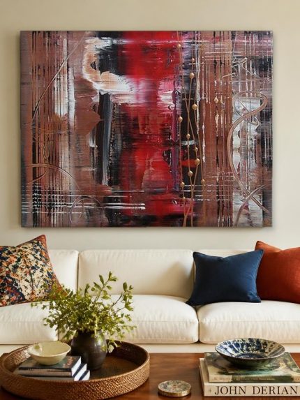 Rode Gloed, Abstract & Modern schilderij aan de muur in interieur