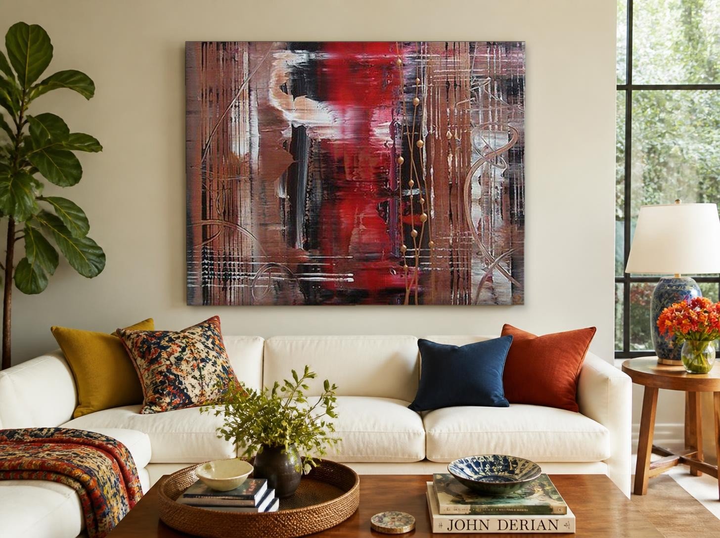 CAS782-1 Rode Gloed, Abstract & Modern schilderij aan de muur in interieur