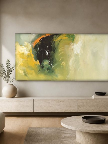 Gouden Werveling, Abstract & Modern schilderij aan de muur in interieur